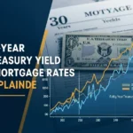 Graph of 30-Year Treasury Yield with 30-Year Mortgage Rates and U.S. Treasury Bond illustrating long-term interest rate trends for investors and homebuyers.