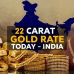 22 Carat Gold Rate Today in India – thumbnail showing stacked gold bars and Indian gold jewelry with a faint India map in the background, highlighting current gold prices and trends.