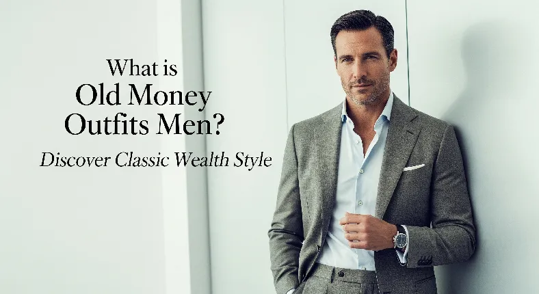 Stylish man wearing old money outfits for men with classic blazer and tailored trousers, showcasing timeless and sophisticated fashion